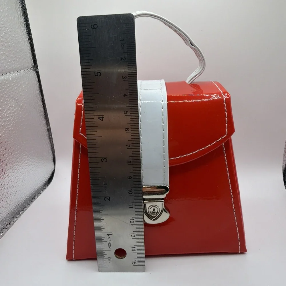 Unused No‎ Tag Faux Red/White Patent Leather Rite Aid Home Purse Jewelry